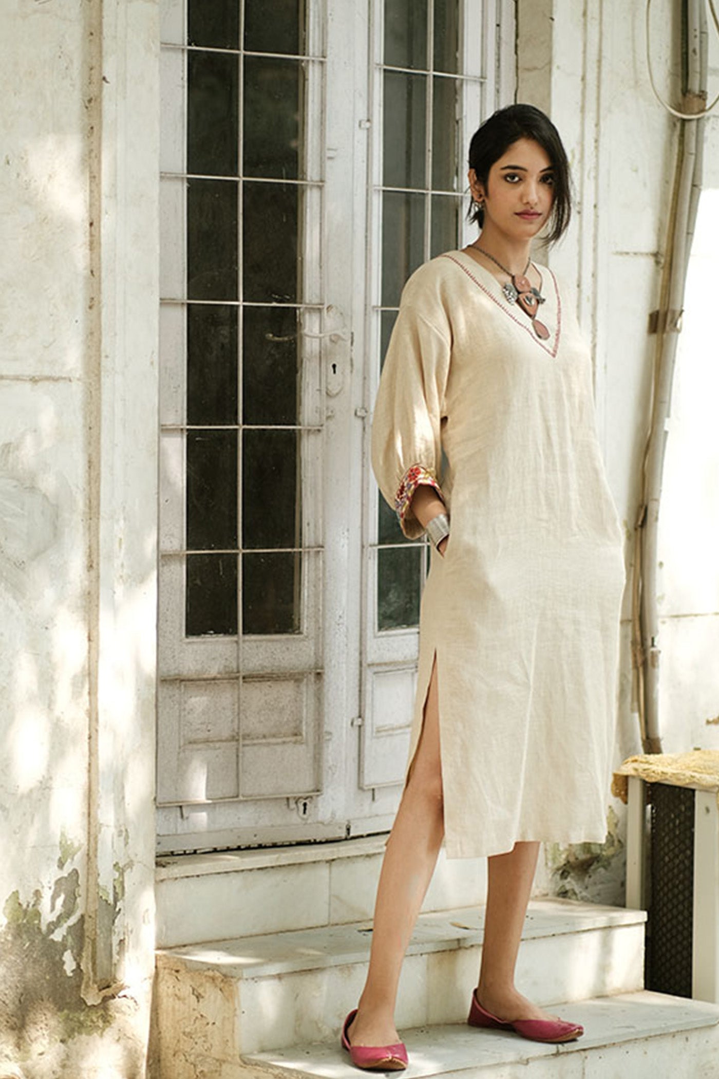 Sunehri Linen Dress