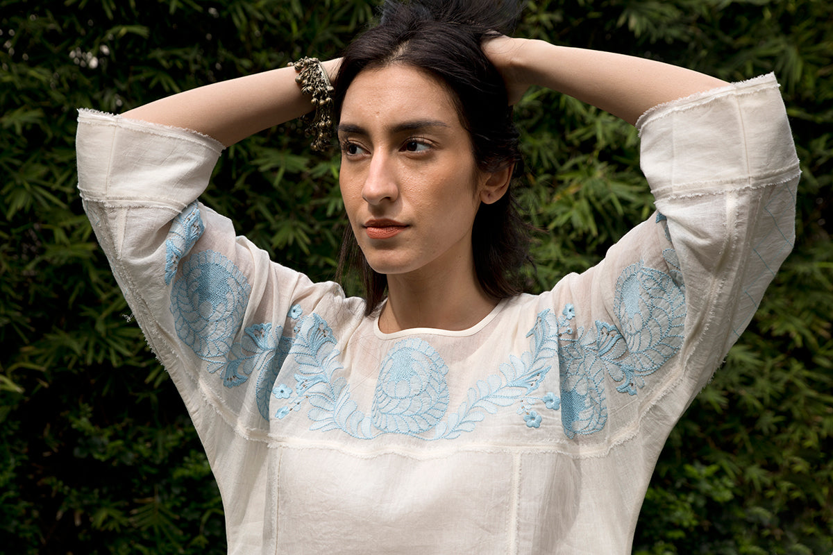 Kora- Powder Blue Kali Kurta