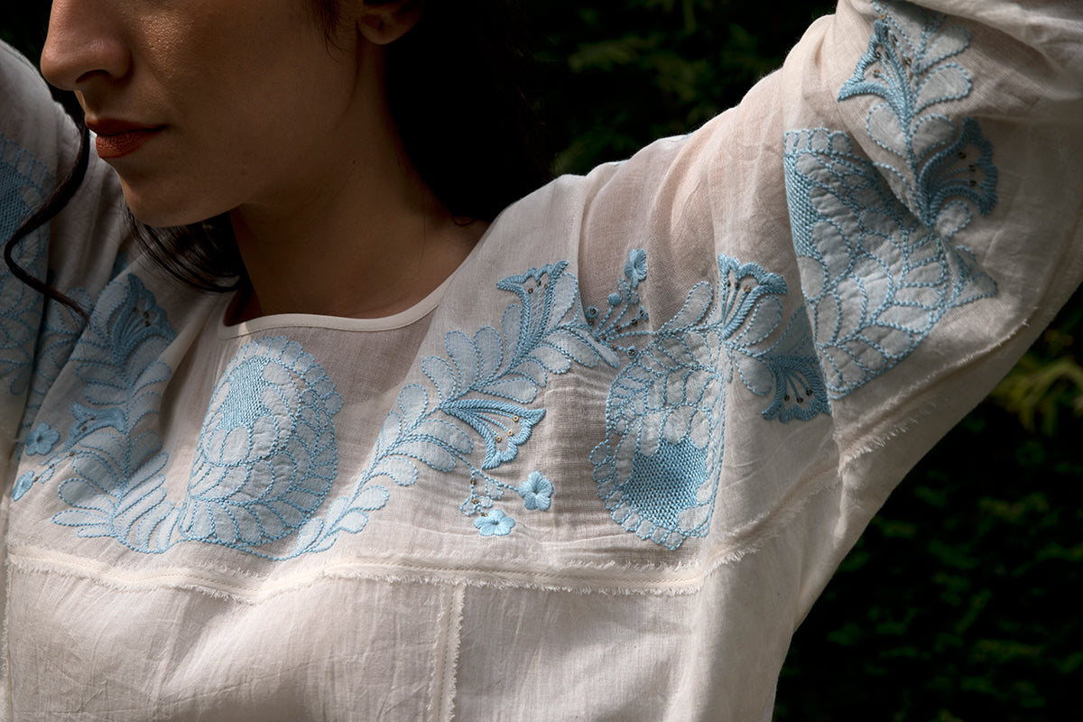 Kora- Powder Blue Kali Kurta