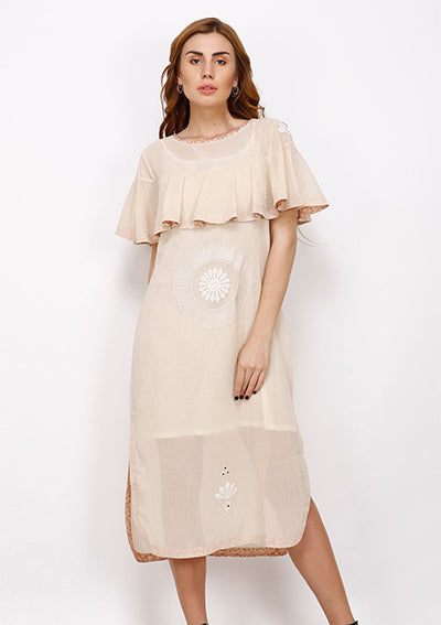 Beige Cotton Flared Dress