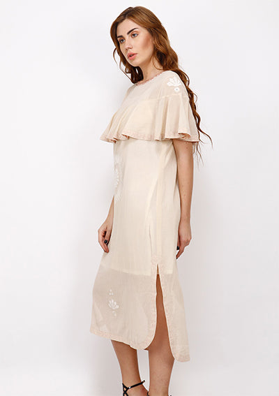 Beige Cotton Flared Dress