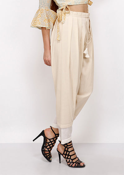 Beige pleated layered pants