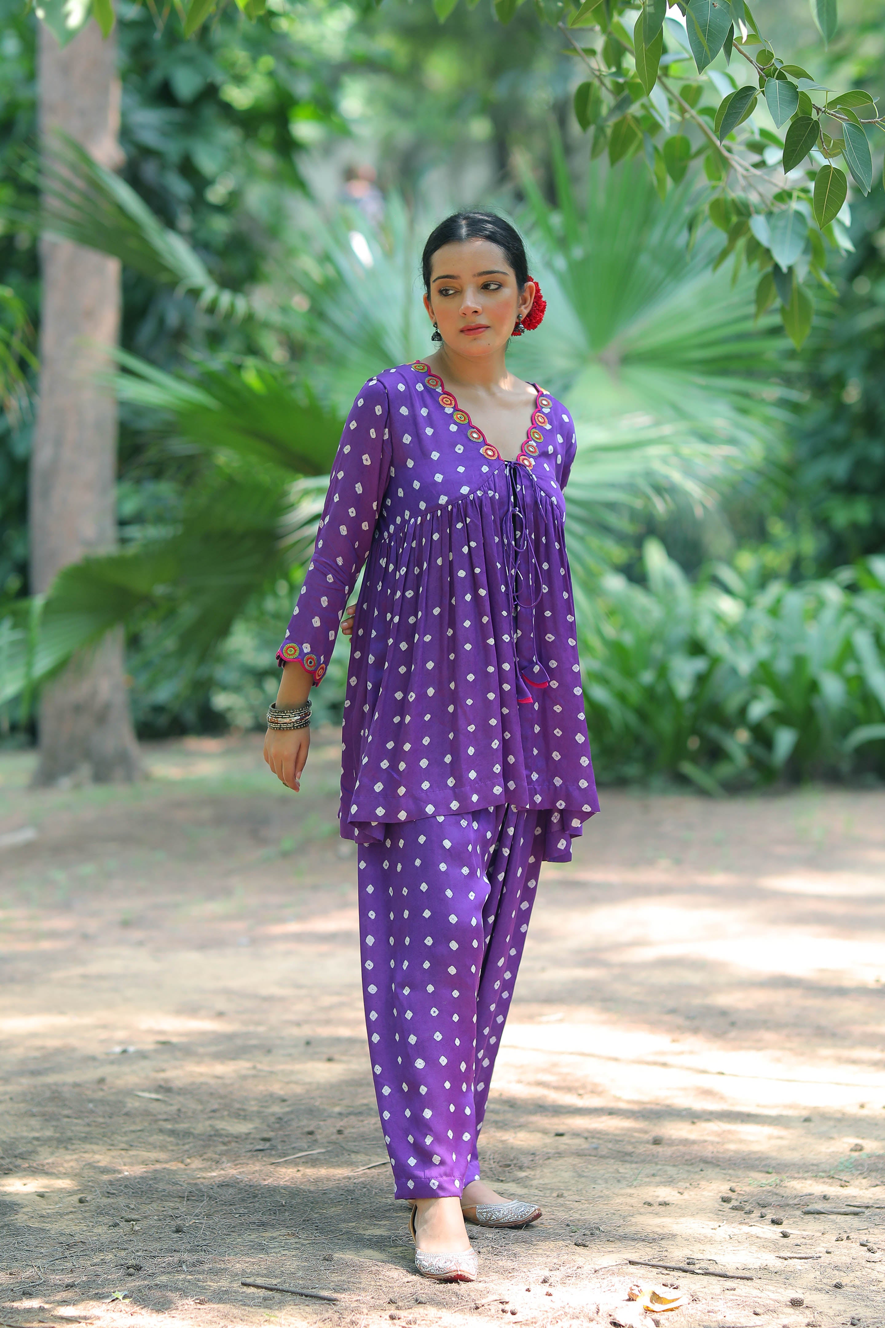 Violet Bandhej Tie-Up Tunic