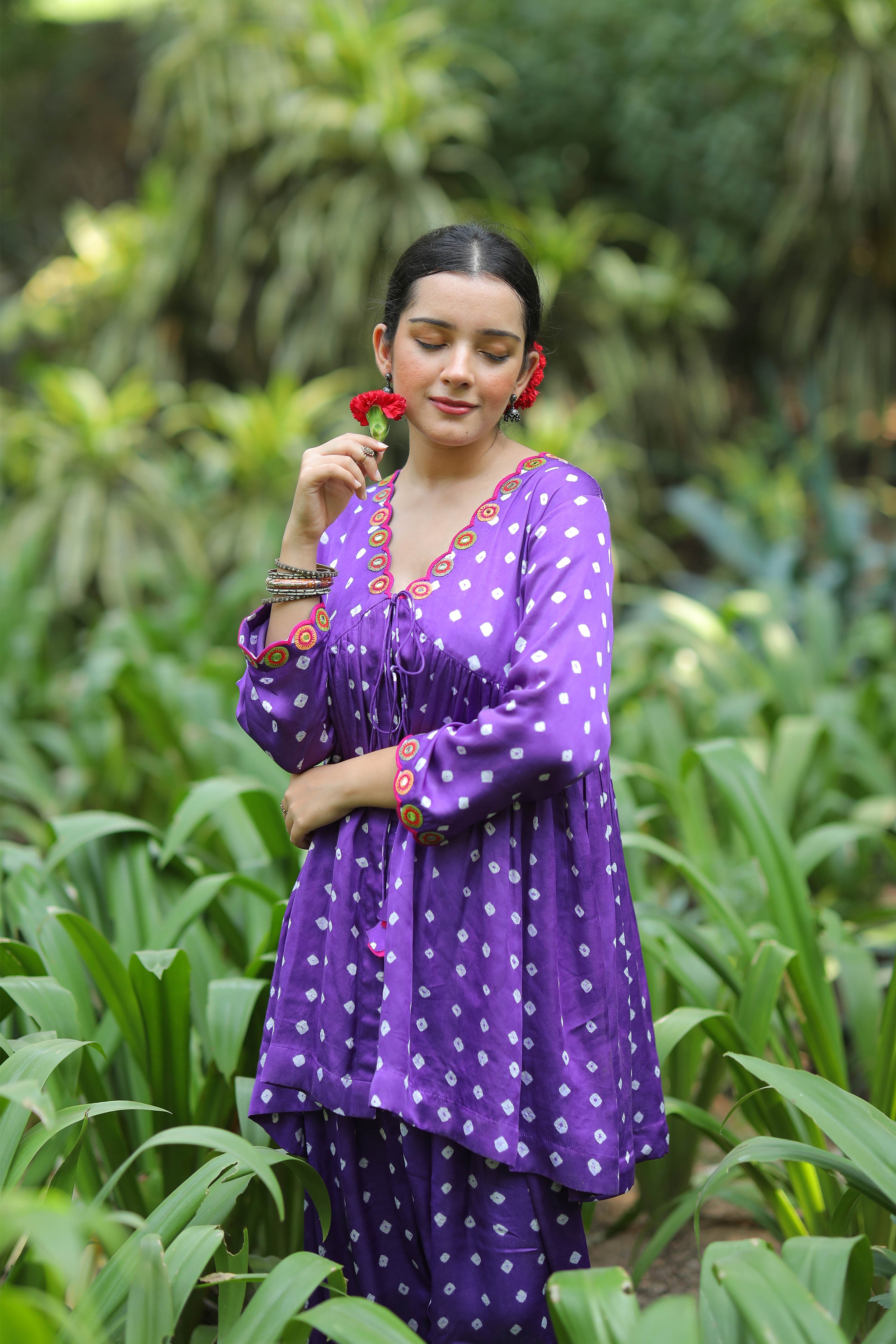 Violet Bandhej Tie-Up Tunic set of 2