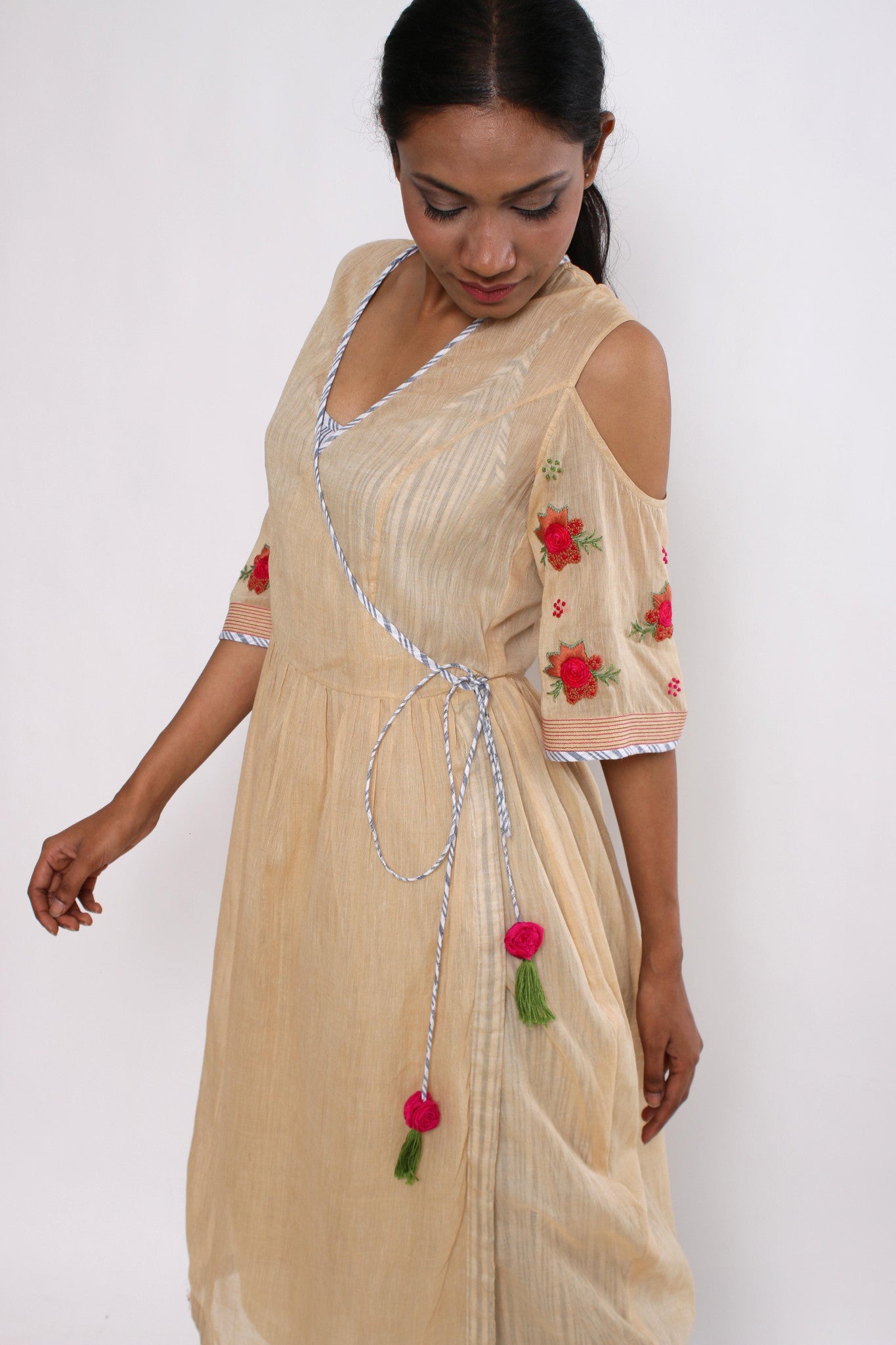 Blush Rosette Wrap Dress - shopraiman