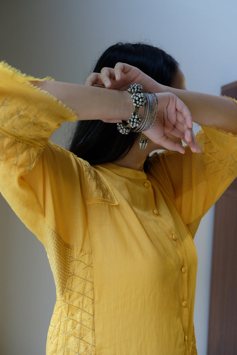 Mustard Zari Quilt Kalidar - shopraiman