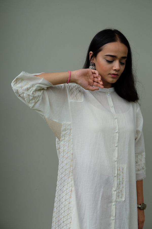 Off White Zari Quilt Kalidar - shopraiman