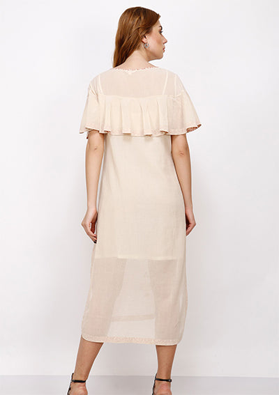 Beige Cotton Flared Dress