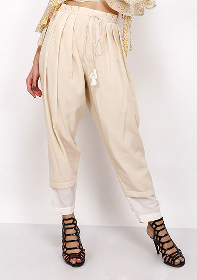 Beige pleated layered pants