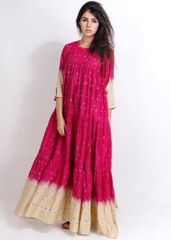 Fuchsia Bandhej Panel Dress - shopraiman