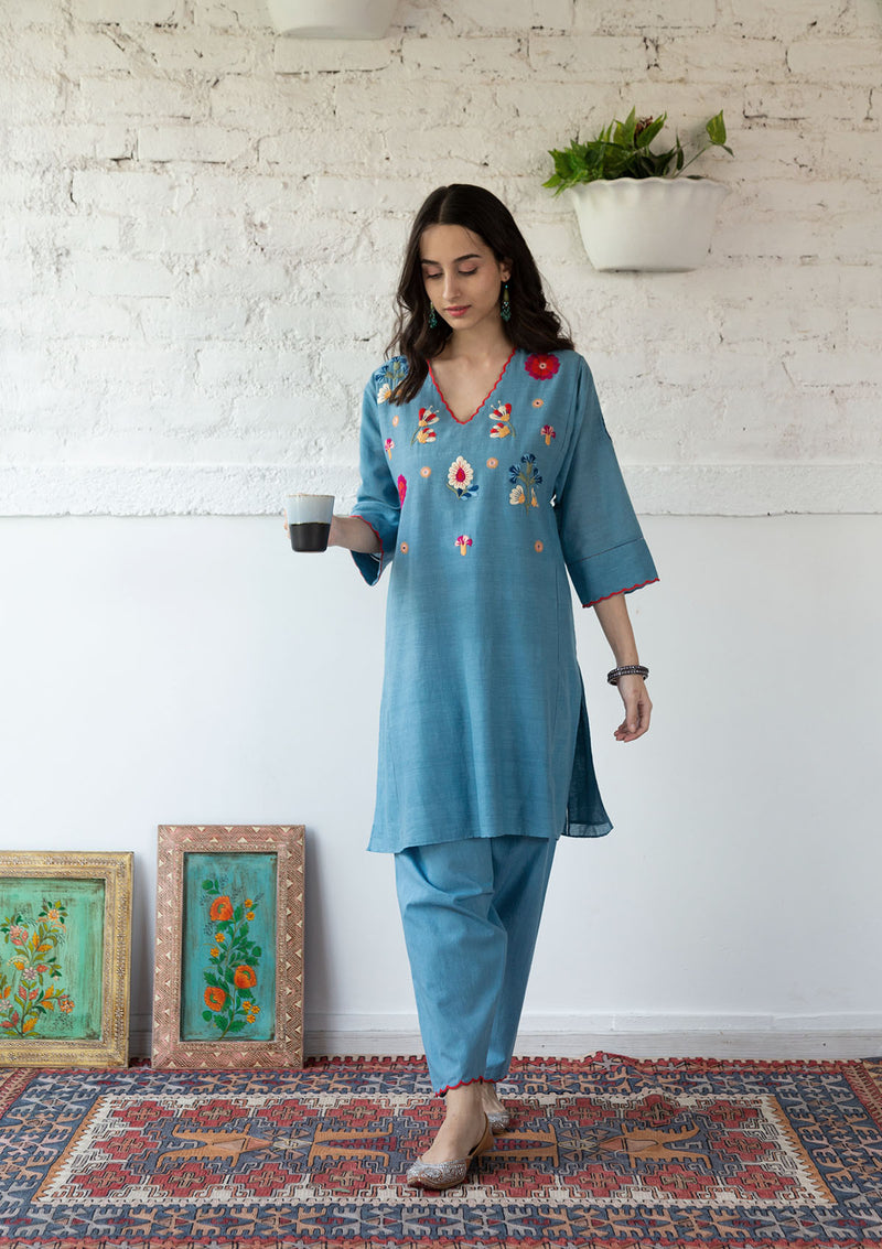 Blue Indian Pakistani Crepe Salwar Pants Trouser Kameez SFYS67108   ShreeFashionWear