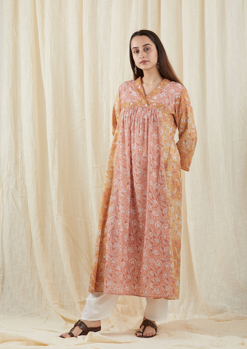 Peach Butterfly Yoke Tunic