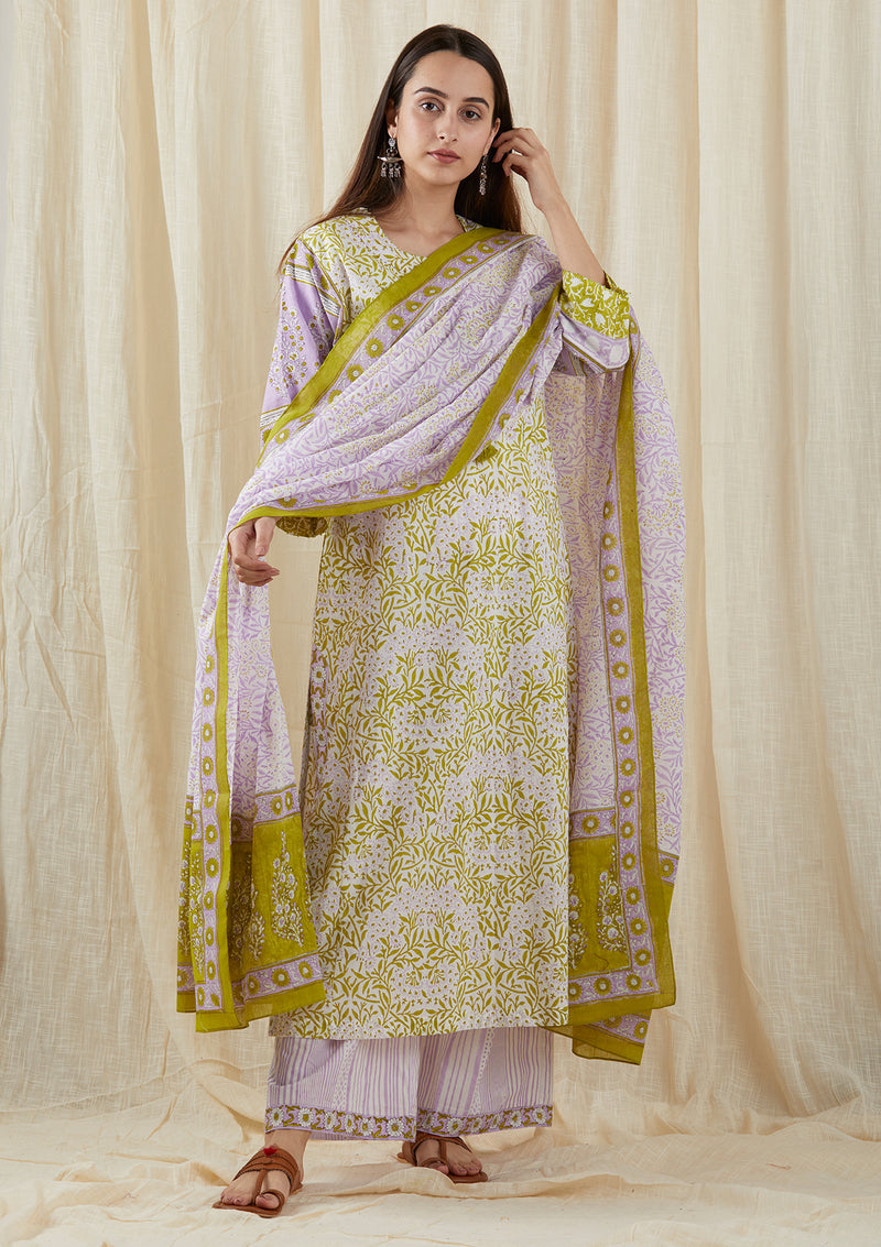 Green Lilac Carnation Dupatta